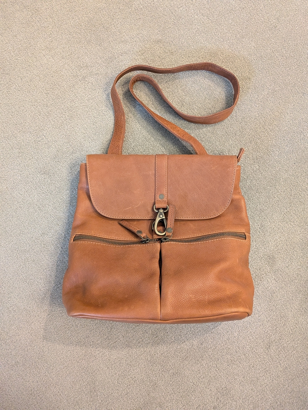 Fat Face Tan Leather Convertible Backpack / Shoulder Bag